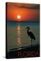 Florida - Heron and Sunset-Lantern Press-Stretched Canvas