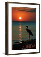 Florida - Heron and Sunset-Lantern Press-Framed Art Print