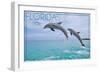 Florida - Jumping Dolphins-Lantern Press-Framed Art Print