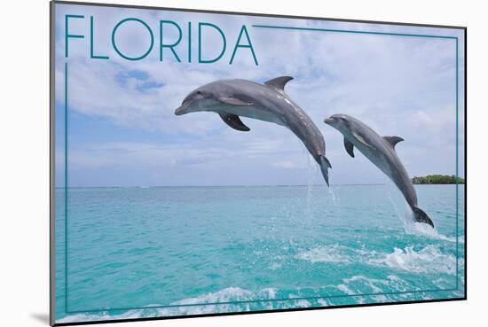 Florida - Jumping Dolphins-Lantern Press-Mounted Art Print