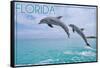 Florida - Jumping Dolphins-Lantern Press-Framed Stretched Canvas