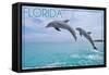 Florida - Jumping Dolphins-Lantern Press-Framed Stretched Canvas