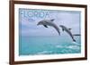 Florida - Jumping Dolphins-Lantern Press-Framed Premium Giclee Print