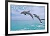 Florida - Jumping Dolphins-Lantern Press-Framed Premium Giclee Print