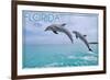 Florida - Jumping Dolphins-Lantern Press-Framed Art Print