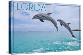 Florida - Jumping Dolphins-Lantern Press-Stretched Canvas