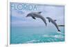 Florida - Jumping Dolphins-Lantern Press-Framed Art Print