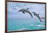 Florida - Jumping Dolphins-Lantern Press-Framed Art Print