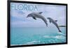 Florida - Jumping Dolphins-Lantern Press-Framed Art Print