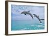 Florida - Jumping Dolphins-Lantern Press-Framed Art Print