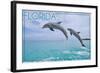 Florida - Jumping Dolphins-Lantern Press-Framed Art Print