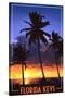 Florida Keys, Florida - Palms and Sunset-Lantern Press-Stretched Canvas