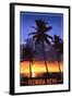 Florida Keys, Florida - Palms and Sunset-Lantern Press-Framed Art Print