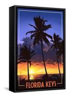 Florida Keys, Florida - Palms and Sunset-Lantern Press-Framed Stretched Canvas