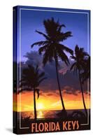 Florida Keys, Florida - Palms and Sunset-Lantern Press-Stretched Canvas