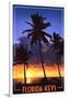 Florida Keys, Florida - Palms and Sunset-Lantern Press-Framed Art Print