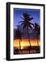 Florida Keys, Florida - Palms and Sunset-Lantern Press-Framed Art Print