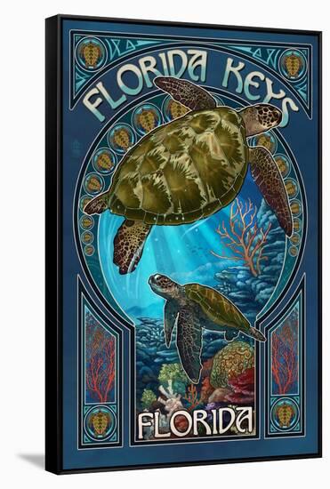 Florida Keys - Sea Turtle Art Nouveau-Lantern Press-Framed Stretched Canvas