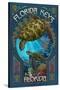 Florida Keys - Sea Turtle Art Nouveau-Lantern Press-Stretched Canvas