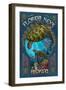 Florida Keys - Sea Turtle Art Nouveau-Lantern Press-Framed Art Print