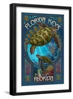 Florida Keys - Sea Turtle Art Nouveau-Lantern Press-Framed Art Print