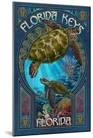 Florida Keys - Sea Turtle Art Nouveau-Lantern Press-Mounted Art Print