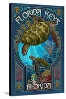 Florida Keys - Sea Turtle Art Nouveau-Lantern Press-Stretched Canvas