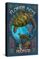 Florida Keys - Sea Turtle Art Nouveau-Lantern Press-Stretched Canvas