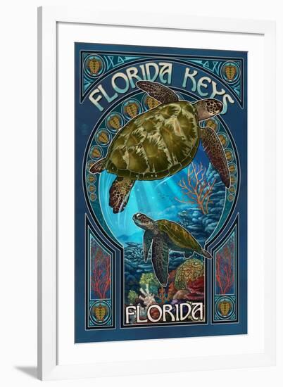 Florida Keys - Sea Turtle Art Nouveau-Lantern Press-Framed Art Print