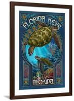 Florida Keys - Sea Turtle Art Nouveau-Lantern Press-Framed Art Print