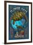 Florida Keys - Sea Turtle Art Nouveau-Lantern Press-Framed Art Print