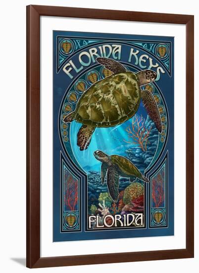 Florida Keys - Sea Turtle Art Nouveau-Lantern Press-Framed Art Print