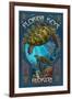 Florida Keys - Sea Turtle Art Nouveau-Lantern Press-Framed Art Print