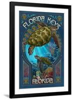 Florida Keys - Sea Turtle Art Nouveau-Lantern Press-Framed Art Print