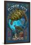 Florida Keys - Sea Turtle Art Nouveau-Lantern Press-Framed Art Print