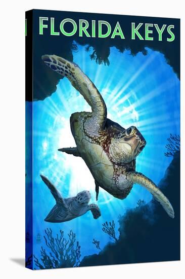 Florida Keys - Sea Turtle Diving-Lantern Press-Stretched Canvas