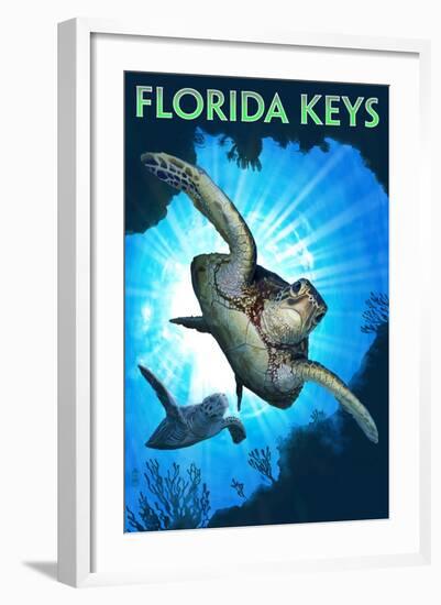 Florida Keys - Sea Turtle Diving-Lantern Press-Framed Art Print