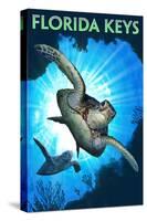 Florida Keys - Sea Turtle Diving-Lantern Press-Stretched Canvas