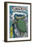 Florida Keys - Sea Turtle Woodblock Print-Lantern Press-Framed Art Print