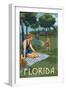 Florida - Lake and Picnic Scene-Lantern Press-Framed Art Print
