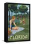 Florida - Lake and Picnic Scene-Lantern Press-Framed Stretched Canvas