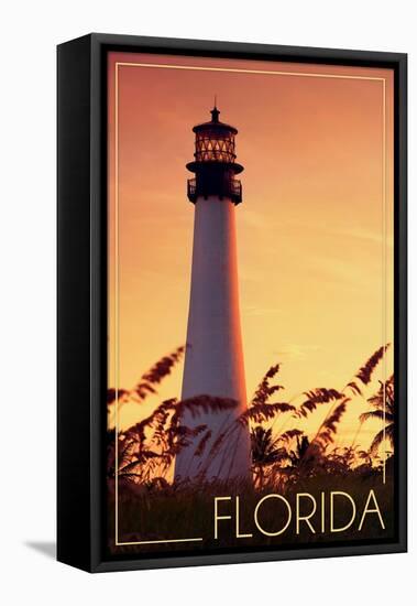 Florida - Lighthouse and Seagrass-Lantern Press-Framed Stretched Canvas