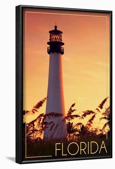 Florida - Lighthouse and Seagrass-Lantern Press-Framed Art Print