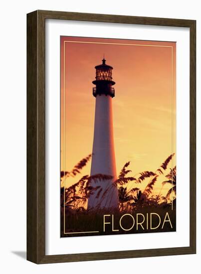 Florida - Lighthouse and Seagrass-Lantern Press-Framed Art Print