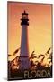 Florida - Lighthouse and Seagrass-Lantern Press-Mounted Art Print