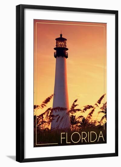 Florida - Lighthouse and Seagrass-Lantern Press-Framed Art Print