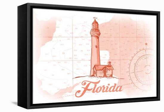 Florida - Lighthouse - Coral - Coastal Icon-Lantern Press-Framed Stretched Canvas
