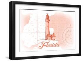 Florida - Lighthouse - Coral - Coastal Icon-Lantern Press-Framed Art Print