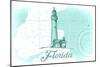 Florida - Lighthouse - Teal - Coastal Icon-Lantern Press-Mounted Art Print