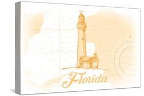 Florida - Lighthouse - Yellow - Coastal Icon-Lantern Press-Stretched Canvas